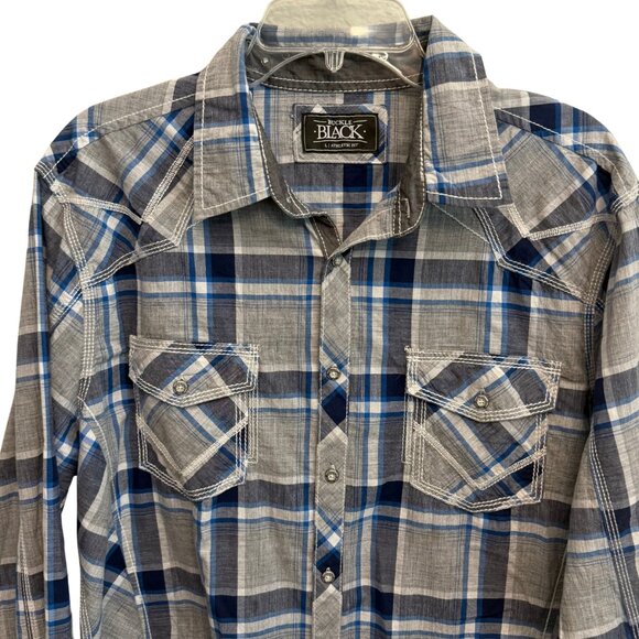 Buckle Black Men's New Light Plaid Grey Button Down Shirt - Size Large - Picture 5 of 13